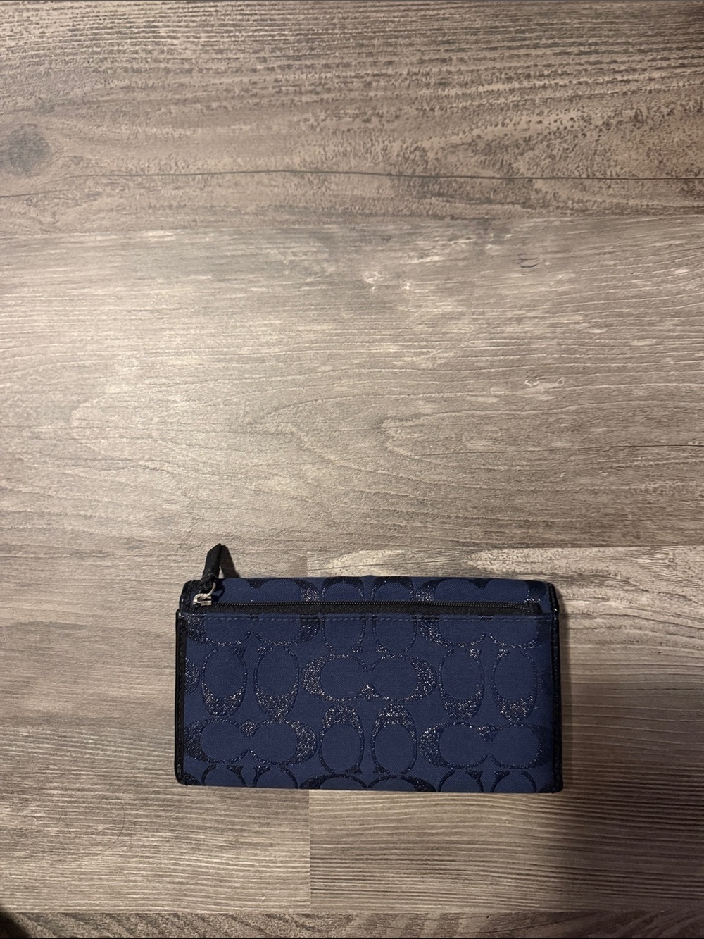 Coach Navy Signature Tote with Black Leather Trim and Buckle - Picture 4 of 4
